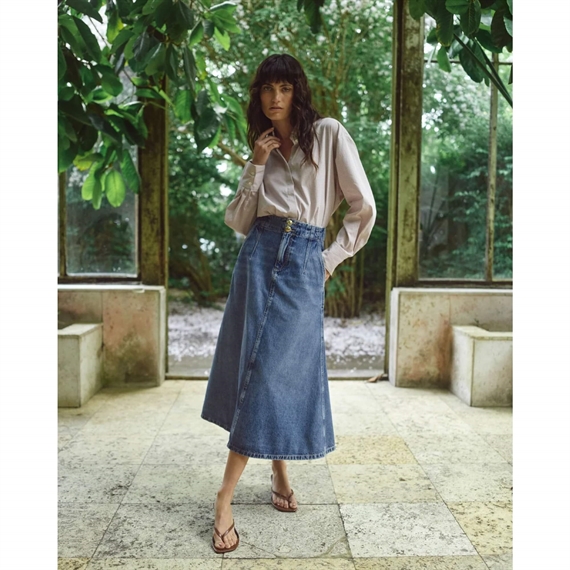 Mos Mosh Leala Denim Nederdel, Mid Blue